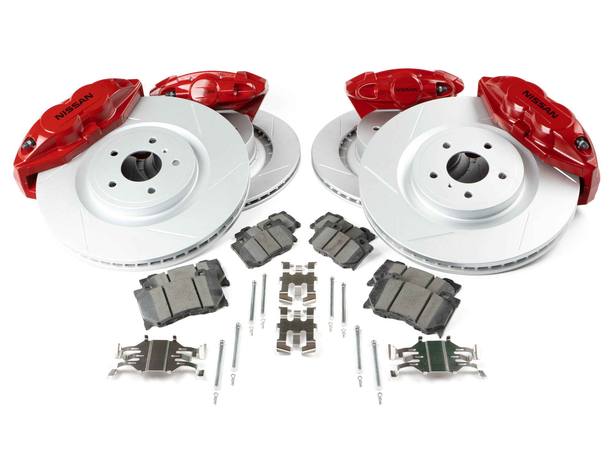 Quiet Low Dust 4 Ceramic Pads Performance Kit FRONT REAR Powder Coated Red Calipers + 8 Rotors 4 