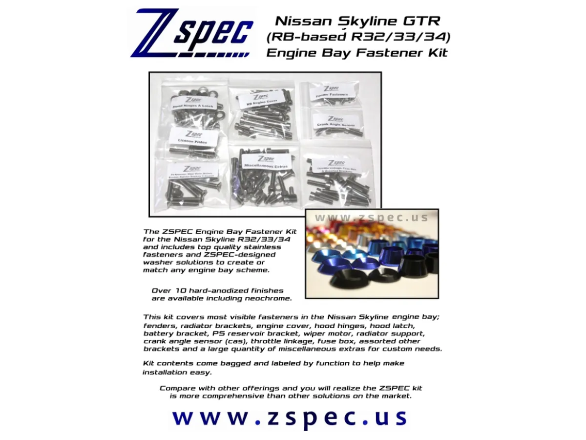 Zspec R32 R33 R34 Engine Bay Fastener Kit Performance Oem And Aftermarket Engineered Parts Global Leader In 300zx 350z 370z G35 G37 Q50 Q60 Z1 Motorsports